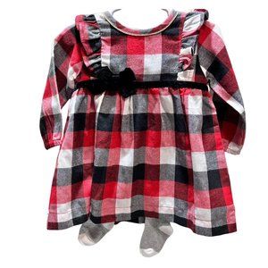 Mud Pie 3-6m 9-12m buffalo plaid flannel dress tights Christmas red black check
